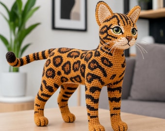 Realistic Bengal Cat Crochet Pattern: Lifelike Spotted Feline Sculpture (PDF Download)