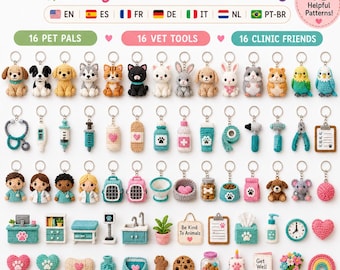 Tiny Vet Clinic Crochet Pattern Bundle, 48 Mini Amigurumi Designs, Pet & Vet Tools PDF