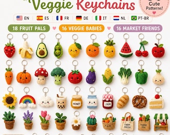 50 Kawaii Fruit & Veggie Crochet Patterns: Mini Amigurumi Keychain PDF Bundle