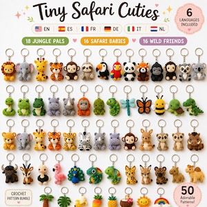 60 modèles de porte-clés au crochet sur le thème du safari : animaux amigurumi et breloques tropicales, 6 langues, PDF
