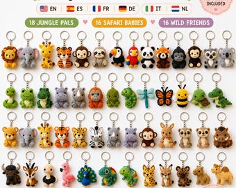 60 Safari Crochet Keychain Patterns: Animal Amigurumi and Tropical Charms, 6 Languages, PDF