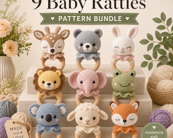 9 Baby Animal Rattles: Amigurumi Nursery Crochet Pattern Bundle (PDF Digital Download)