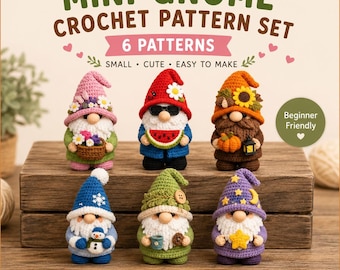 Mini Gnome Crochet Pattern Bundle PDF, 6 Seasonal Amigurumi Designs, 6 Languages