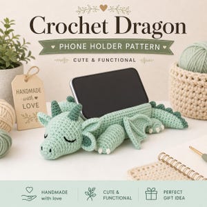 Sleeping Dragon Phone Holder: 3D Amigurumi Crochet Pattern (PDF Digital Download)