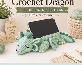 Sleeping Dragon Phone Holder: 3D Amigurumi Crochet Pattern (PDF Digital Download)