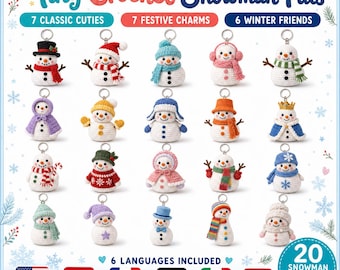 20 Crochet Snowman Keychain Patterns, Christmas Amigurumi PDF, 6 Languages