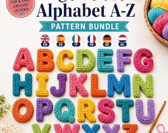 Paquete de patrones de alfabeto de ganchillo de la A a la Z, 26 letras rellenas, 6 idiomas, descarga en PDF