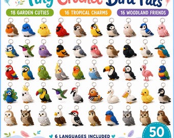 50 Crochet Bird Keychain Patterns, Amigurumi PDF Bundle, 6 Languages, Instant Download