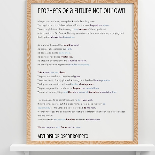 Prophets of a Future Not Our Own - DIGITAL PRINT - Printable Catholic Prayer Wall Decor in Various Sizes