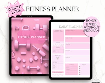 Planer fitness, dziennik dobrego samopoczucia, planer treningowy, śledzenie utraty wagi, cyfrowy planer, planer utraty wagi, śledzenie fitness