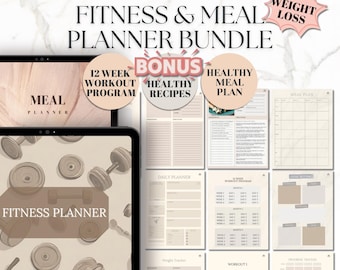Weight Loss Planner Bundle , Fitness Planner, Meal Planner, Workout Plan, Recipe Template, Goodnotes Planner, Fitness Tracker
