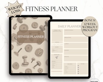 Dziennik fitness, Planer fitness, Utrata wagi, Plan treningowy, Monitor fitness, Planer Goodnotes, Cyfrowy planer fitness