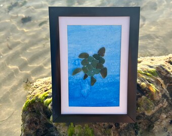 Schildpad decor l zeeglas schildpad kunst aan de muur cadeau ingelijst l zeeglas kunst l zeeglas wanddecoratie l schildpad kunst aan de muur l Caribische zee glas