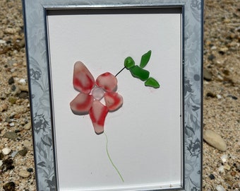 Hummingbird and Flower Seaglass l Sea glass Wall Decor l Gift Framed l Sea glass Art Decor l Seaglass Art l Caribbean Sea Glass