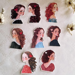 8 pieces sweetheart girl sticker set / junk journal sticker set / feminine fantasy stickers / bullet journal