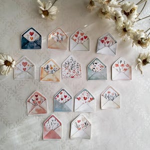 15 pieces love mailing watercolor envelopes sticker set / junk journal sticker set / feminine fantasy stickers / bullet journal set