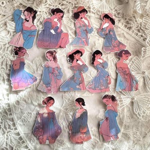 12 pieces Romantic girls sticker set / junk art journal sticker set / beautiful ladies stickers / coquette  sticker set / bullet journal set