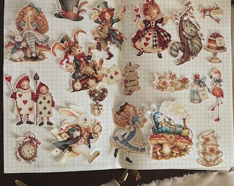 Die Cut Stickers | Wonderland Tea Party | Storybook Fantasy Character Stickers for Junk Journals, Scrapbooking and Collage