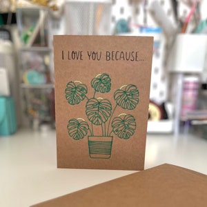 Te amo porque... Tarjeta, Tarjeta de felicitación, Una tarjeta con una declaración de amor.