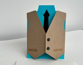 Father's Vest Card, Office Worker Postcard with Customizable Shirt and Vest Colors - Unique Gift Idea