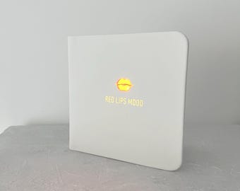 Handmade White Leather Photo Album with Light – "Red Lips Mood", Customizable
