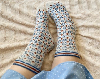 Nordic Snow Socks | Hand Knit Fair Isle Wool Socks | Scandinavian Winter Gift