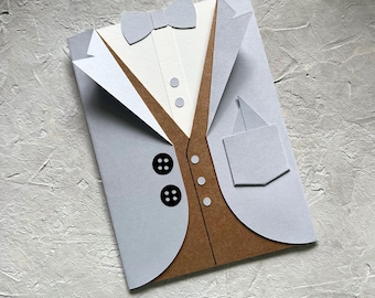 Elegant tuxedo-themed handcrafted greeting card for special occasions, Tuxedo vest card