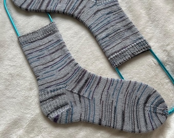 Hand Knit Wool Blend Socks – Men's Striped Grey Socks, EU 42-43 / US 9-10
