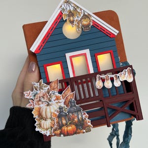 Album fotografico pop-up fatto a mano – Libro dei ricordi del mulino a vento autunnale con luci