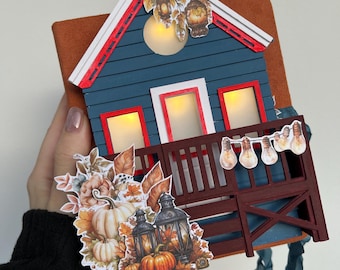 Handmade Pop-Up Photo Album – Autumn Windmill Memory Book with Lights