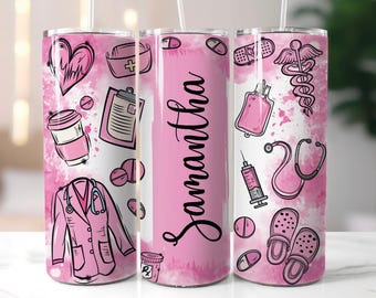 Nazwa własna Pielęgniarka Tumbler Wrap, Pielęgniarka Sublimacja Wzory, 20 oz Skinny Tumbler Png