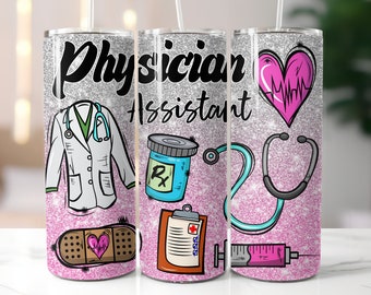 Läkarassistent Tumbler Wrap Png Sublimeringsdesigner, 20 oz smal tumbler Png