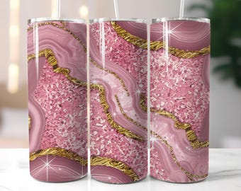 Rosa Marmor Tumbler Wrap Png Achat Gold Glitter Sublimation Designs 20 Unze Skinny Tumbler Png