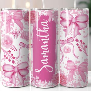 Coquette Bow Tumbler Wrap Png Rosa Coquette Floral Nome personalizado Sublimação Designs 20 oz Skinny Tumbler Png