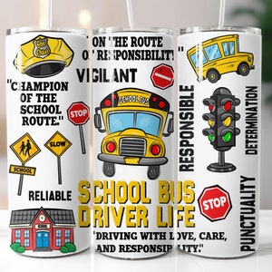 Skolbusschaufför Tumbler Wrap Png Sublimeringsdesigner, 20 oz smal tumbler Png