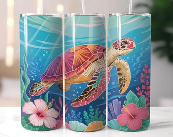 Sea Turtle Tumbler Wrap Png Ocean Sublimation Design Download 20 oz Skinny Tumbler Png