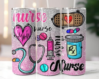 Nurse Tumbler Wrap Png,Nurse Sublimation Designs,20 oz Skinny Tumbler Png