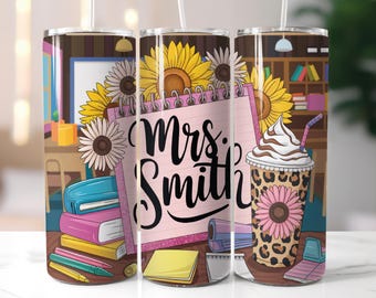 Teacher Tumbler Wrap Png Customizable name Teacher Sublimation Designs 20 oz Skinny Tumbler Png