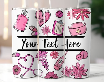 Spersonalizowany kubek pielęgniarski, spersonalizowane imię pielęgniarki, wzory sublimacji, 20 oz Skinny Tumbler Png