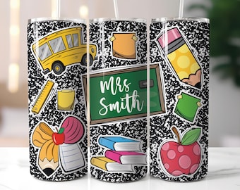 Personalized Teacher Tumbler Wrap Coquette School Png Custom name Sublimation Designs 20 oz Skinny Tumbler Png