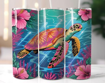 Sea Turtle Tumbler Wrap Png Ocean Sublimation Design Download 20 oz Skinny Tumbler Png