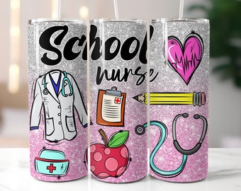 Envoltura de vaso de enfermera escolar, diseños de sublimación de enfermera, vaso flaco de 20 oz Png