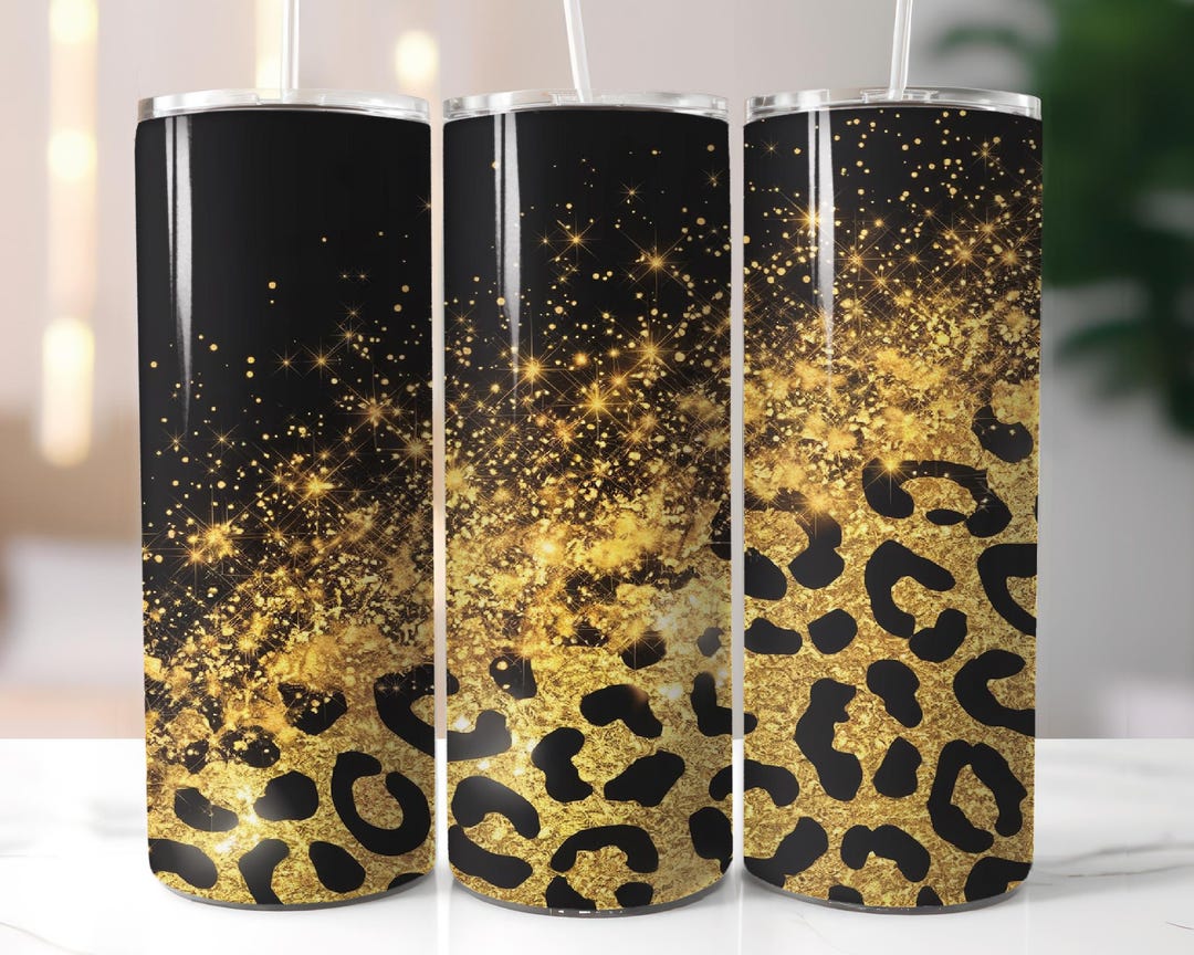Leopard Gold Glitter Tumbler Wrap Png Sublimation Designs,20 Oz Skinny ...