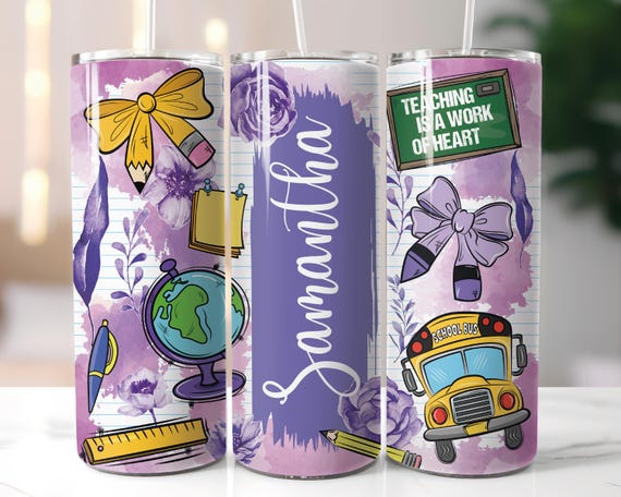 Teacher Tumbler Wrap Purple Coquette School Png Custom name Sublimation Designs 20 oz Skinny Tumbler Png