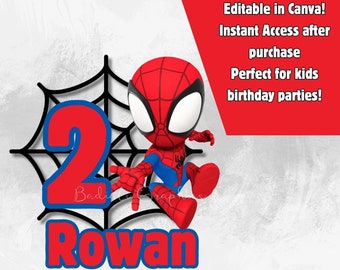 Spiderman-födelsedag PNG: Spiderman och hans vänner, redigerbar Canvas-design (digital nedladdning)