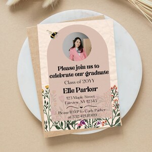 Invito di laurea Boho / Annuncio di laurea Wildflower modificabile / Download digitale / Stampabile 5x7