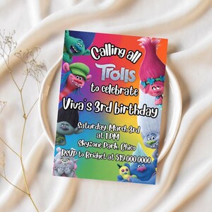 Trolls Invitation Birthday | Trolls-Themed Kids&#39; Birthday Invitation | Editable Digital Download