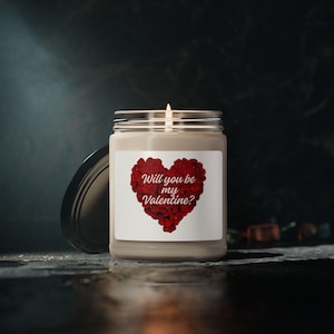 Soy Candle, Valentine&#39;s Day Gift, Personalized Candle, Vanilla and Cinnamon, Red Heart Candle, Will You Be My Valentine, Scented Candle