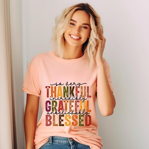 Thankful Grateful Blessed Thanksgiving T-Shirt - Unisex Cotton Tee