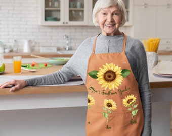 Apron, 5-Color Straps (AOP) Personalized Sunflower Apron, Customized Sunflower Mom Garden, Sunflower Apron Mom Mama Gift, Mama Gift Apron